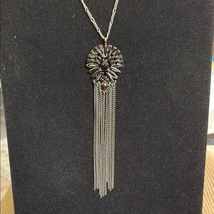 Art Deco Silver and Black Tassel Necklace